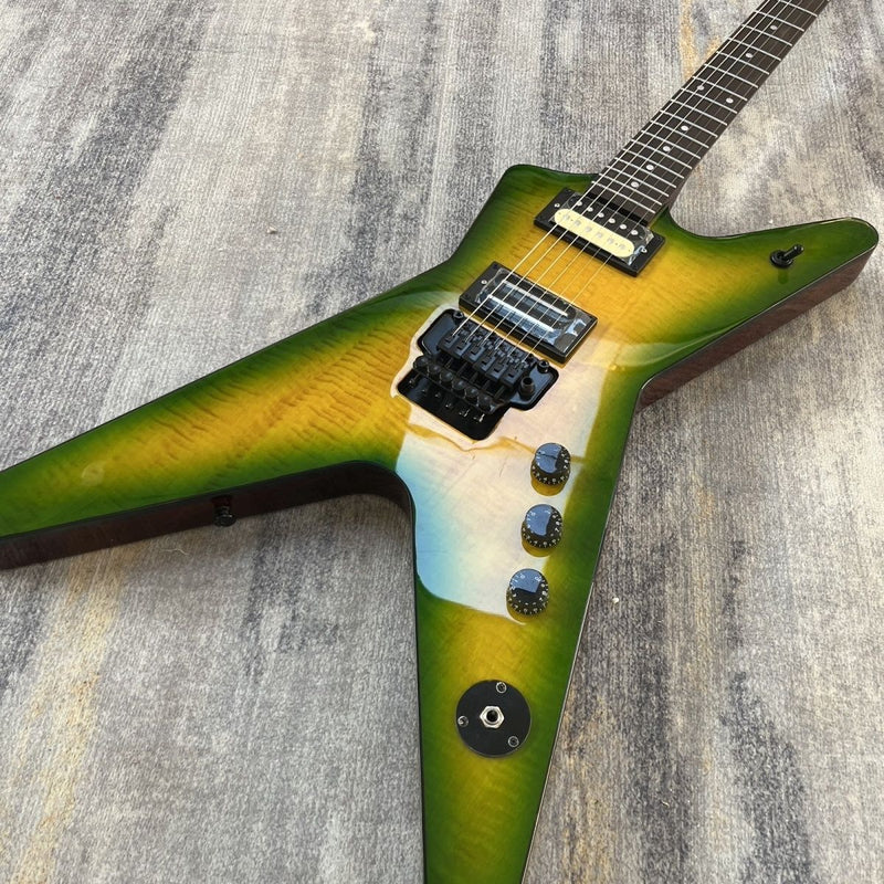 Dime Style Star V Flamed Maple Green Amber Gradient Burst Electric Guitar (LRG-021)