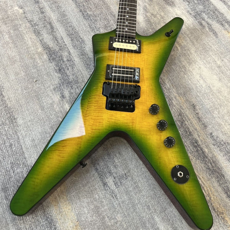 Dime Style Star V Flamed Maple Green Amber Gradient Burst Electric Guitar (LRG-021)