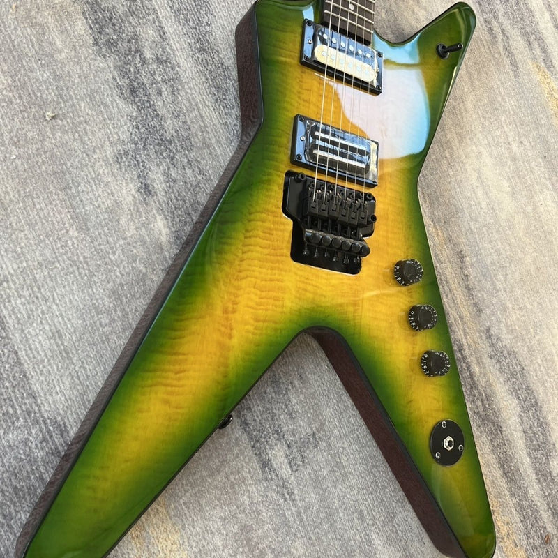 Dime Style Star V Flamed Maple Green Amber Gradient Burst Electric Guitar (LRG-021)