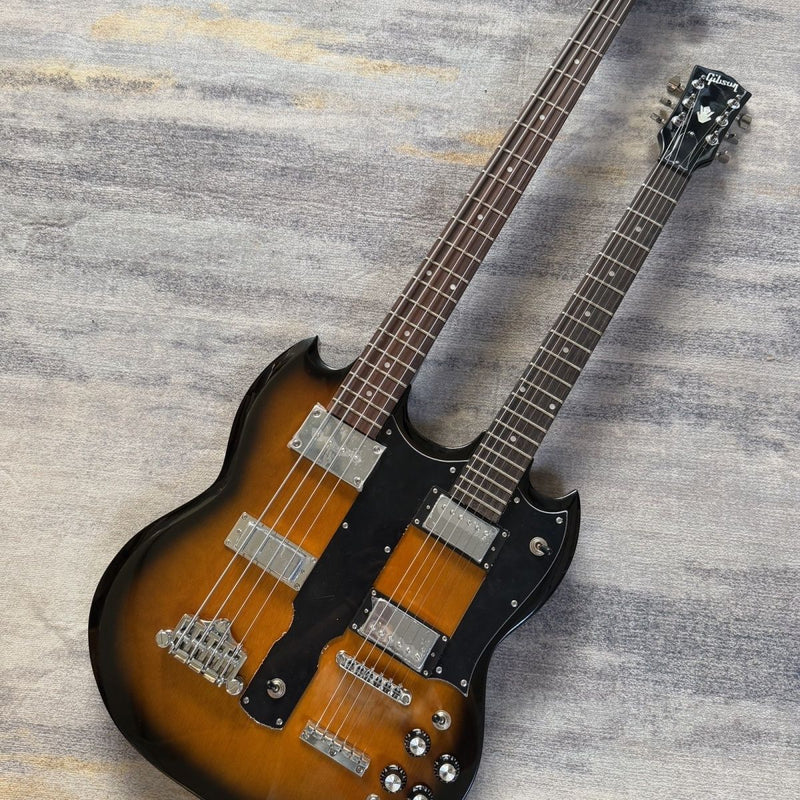 Double Neck SG Style 6/4 String Guitar Bass Sunburst Finish Electric Guitar (LRG-006)