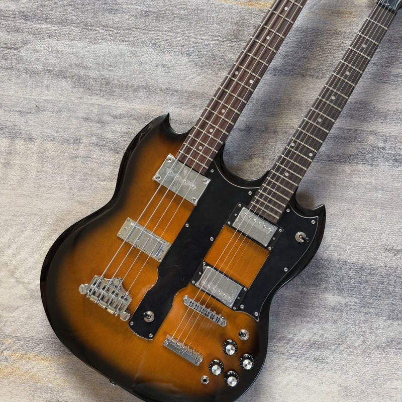 Double Neck SG Style 6/4 String Guitar Bass Sunburst Finish Electric Guitar (LRG-006)