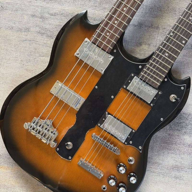 Double Neck SG Style 6/4 String Guitar Bass Sunburst Finish Electric Guitar (LRG-006)