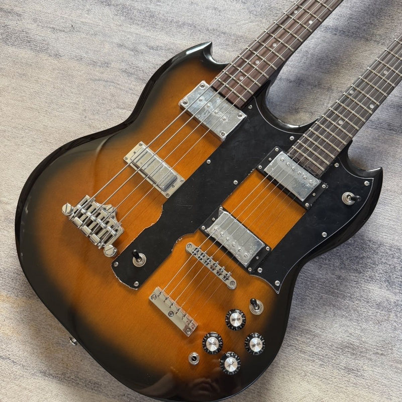 Double Neck SG Style 6/4 String Guitar Bass Sunburst Finish Electric Guitar (LRG-006)