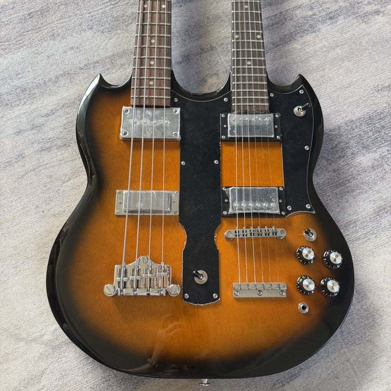 Double Neck SG Style 6/4 String Guitar Bass Sunburst Finish Electric Guitar (LRG-006)