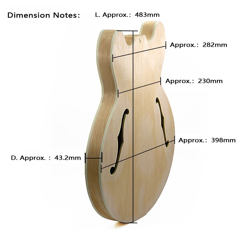 ES-335 Style Dot Semi-Hollow Jazz Guitar Body, Unfinished Wood Blank (HY-001)