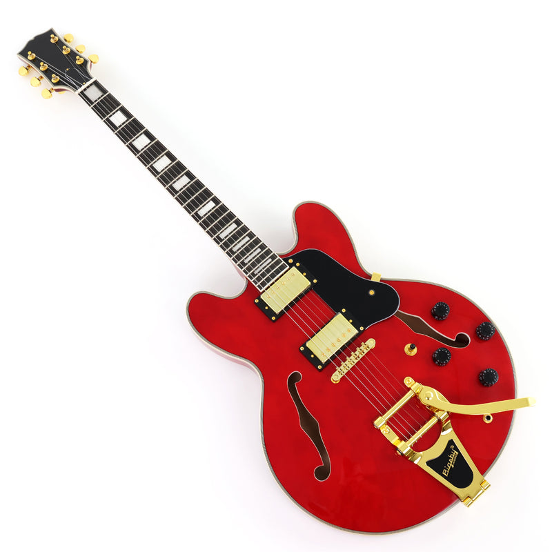 ES-355 Style Semi-Hollow Archtop Gloss Wine Red Electric Guitar (LRG-035X)