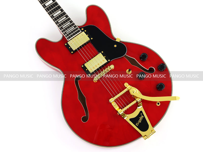ES-355 Style Semi-Hollow Archtop Gloss Wine Red Electric Guitar (LRG-035X)