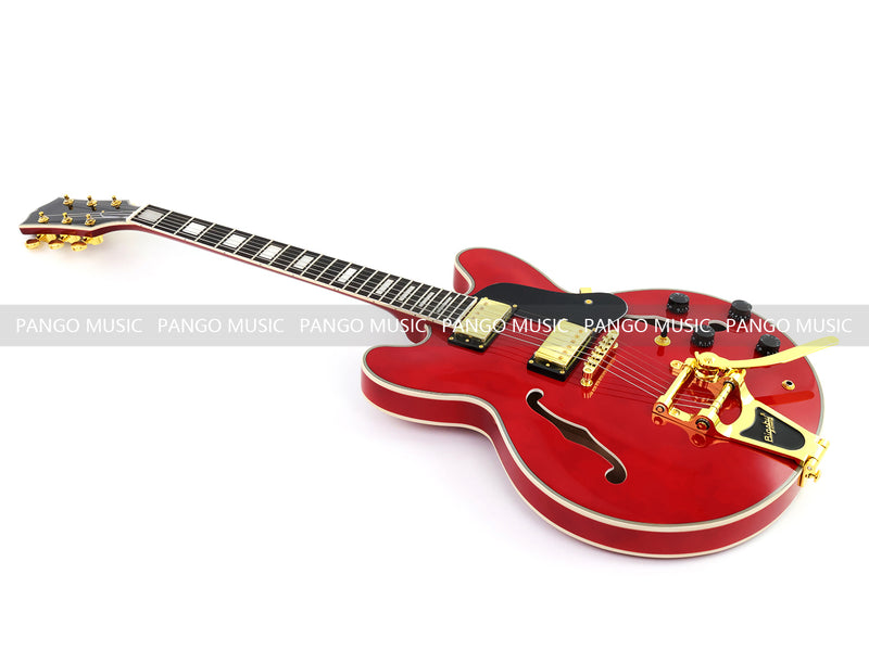 ES-355 Style Semi-Hollow Archtop Gloss Wine Red Electric Guitar (LRG-035X)