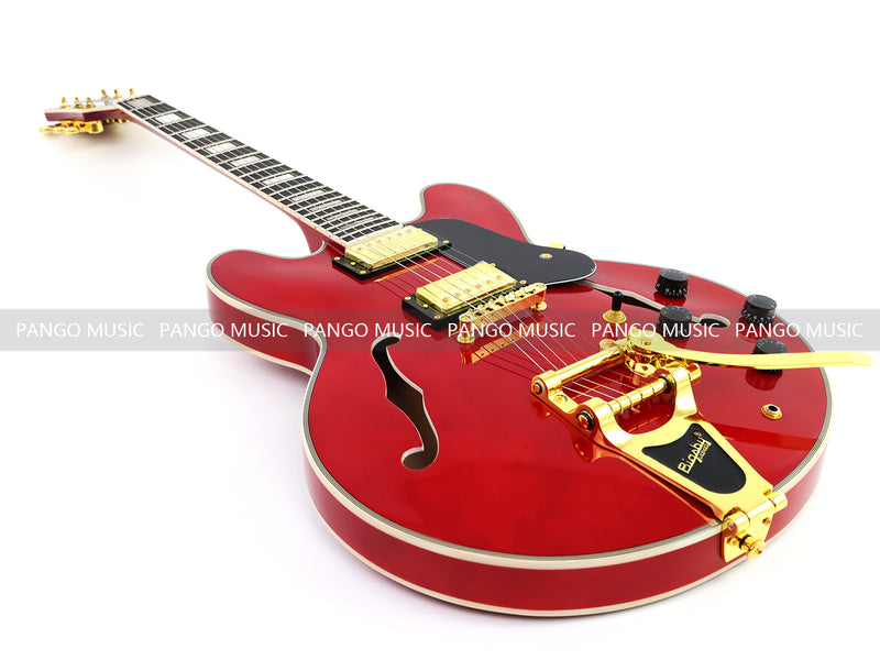 ES-355 Style Semi-Hollow Archtop Gloss Wine Red Electric Guitar (LRG-035X)
