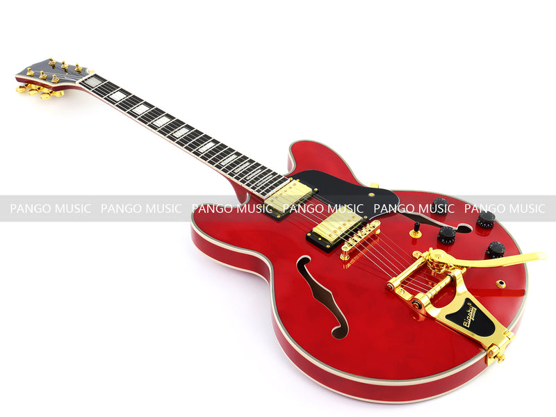 ES-355 Style Semi-Hollow Archtop Gloss Wine Red Electric Guitar (LRG-035X)