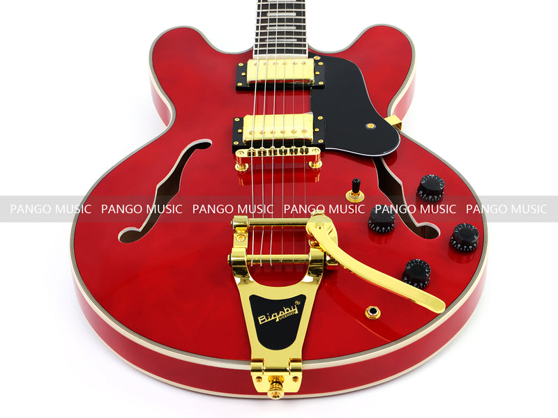ES-355 Style Semi-Hollow Archtop Gloss Wine Red Electric Guitar (LRG-035X)