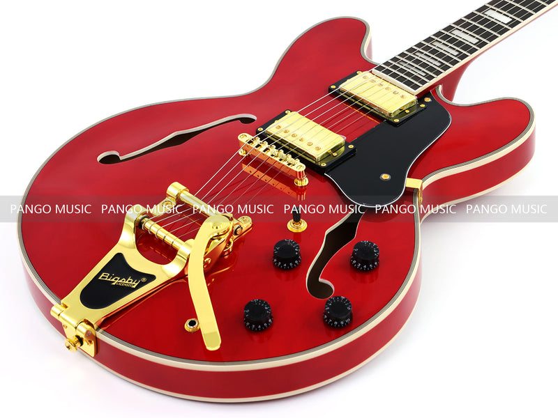 ES-355 Style Semi-Hollow Archtop Gloss Wine Red Electric Guitar (LRG-035X)