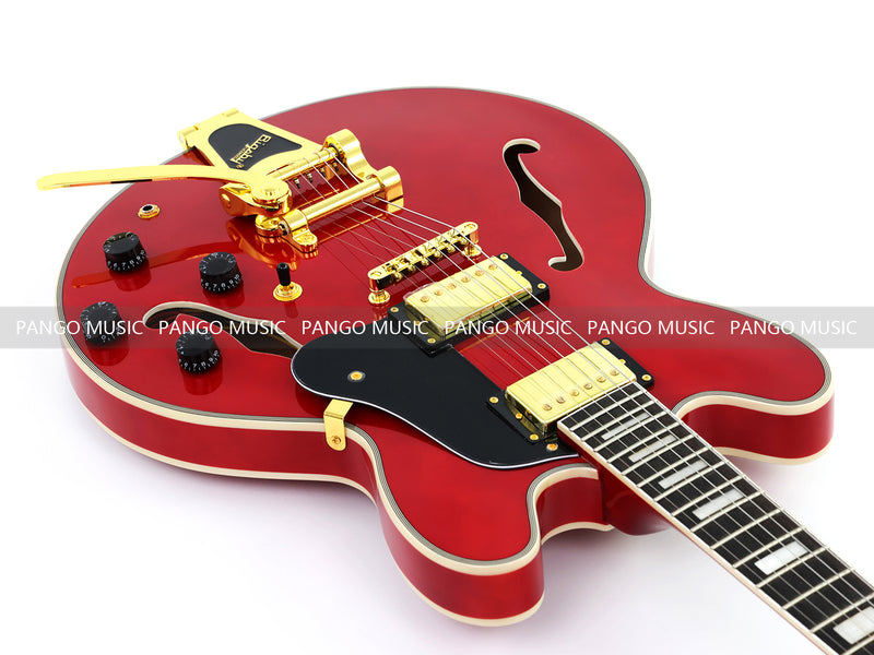 ES-355 Style Semi-Hollow Archtop Gloss Wine Red Electric Guitar (LRG-035X)