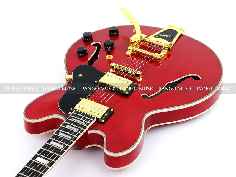 ES-355 Style Semi-Hollow Archtop Gloss Wine Red Electric Guitar (LRG-035X)