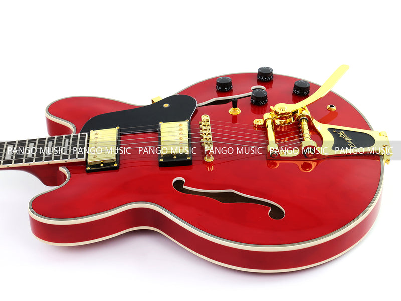 ES-355 Style Semi-Hollow Archtop Gloss Wine Red Electric Guitar (LRG-035X)