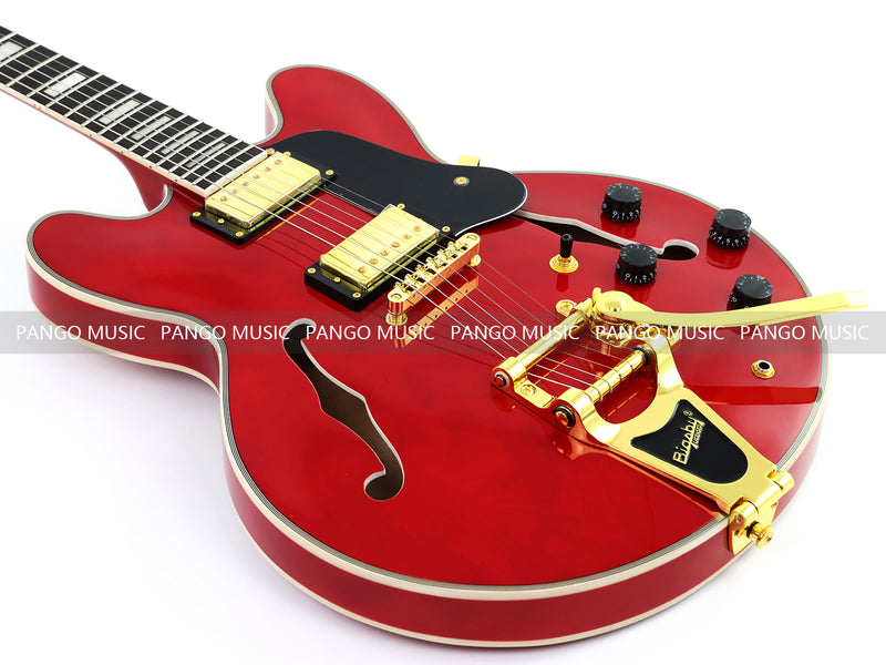 ES-355 Style Semi-Hollow Archtop Gloss Wine Red Electric Guitar (LRG-035X)
