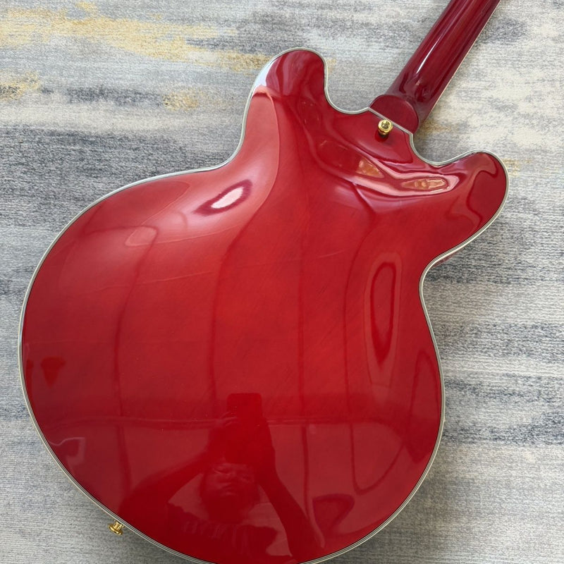 ES-355 Style Semi-Hollow Archtop Gloss Wine Red Electric Guitar (LRG-035, No Logo)