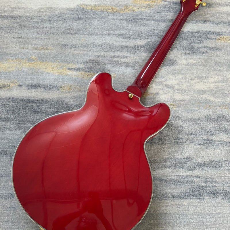ES-355 Style Semi-Hollow Archtop Gloss Wine Red Electric Guitar (LRG-035, No Logo)