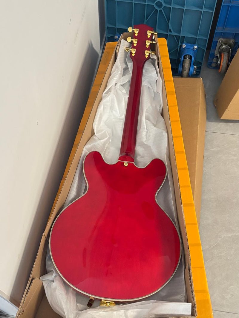 ES-355 Style Semi-Hollow Archtop Gloss Wine Red Electric Guitar (LRG-035X)