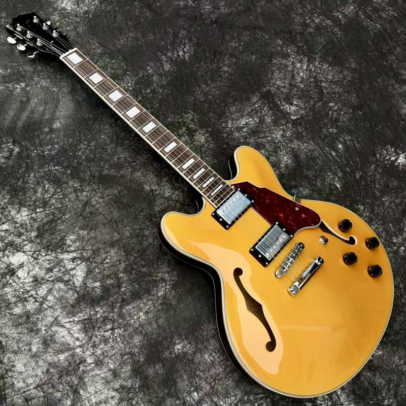 ES-Style Semi-Hollow Body Electric Guitar with Gold Gloss Metallic Finish (YMZ-143X)