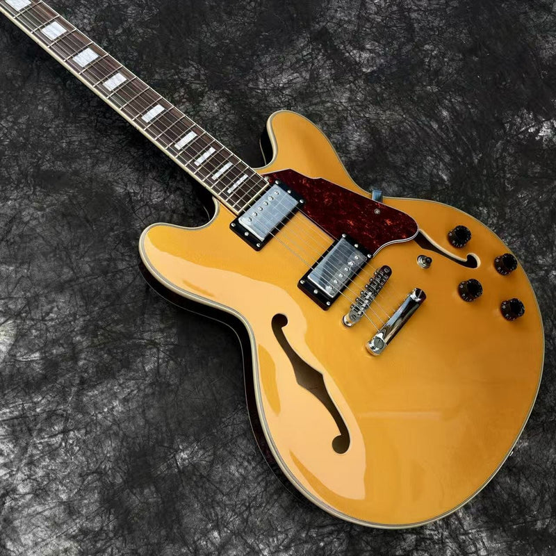 ES-Style Semi-Hollow Body Electric Guitar with Gold Gloss Metallic Finish (YMZ-143X)