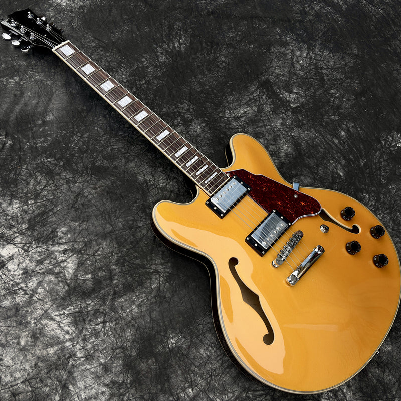 ES-Style Semi-Hollow Body Electric Guitar with Gold Gloss Metallic Finish (YMZ-143X)