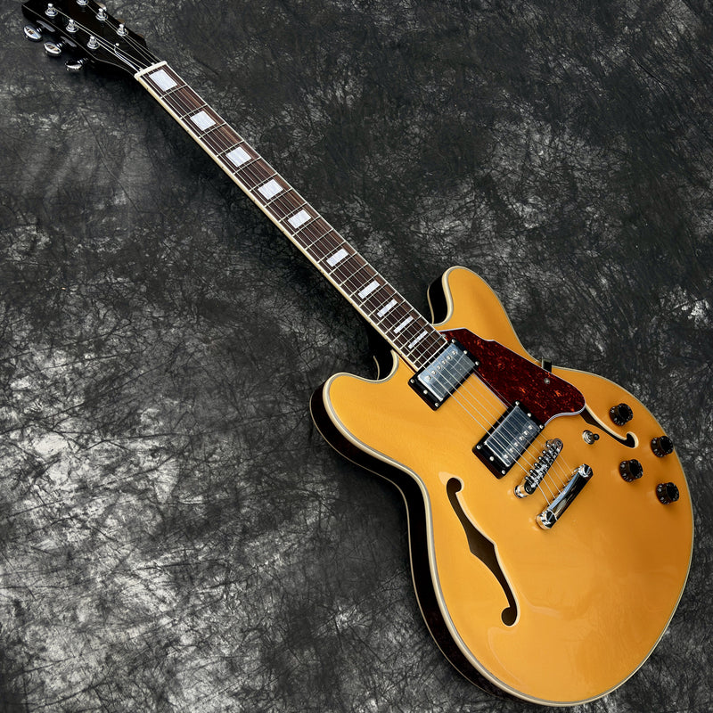 ES-Style Semi-Hollow Body Electric Guitar with Gold Gloss Metallic Finish (YMZ-143X)