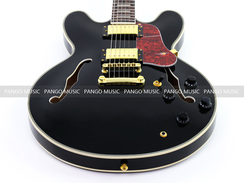 ES335 Style Semi-Hollow Archtop Jazz Electric Guitar with Gloss Black Finish(LRG-075X)