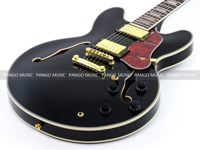 ES335 Style Semi-Hollow Archtop Jazz Electric Guitar with Gloss Black Finish(LRG-075X)