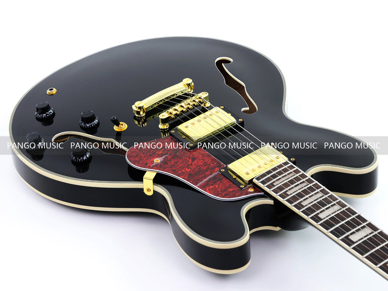 ES335 Style Semi-Hollow Archtop Jazz Electric Guitar with Gloss Black Finish(LRG-075X)