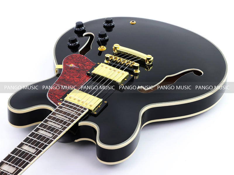 ES335 Style Semi-Hollow Archtop Jazz Electric Guitar with Gloss Black Finish(LRG-075X)