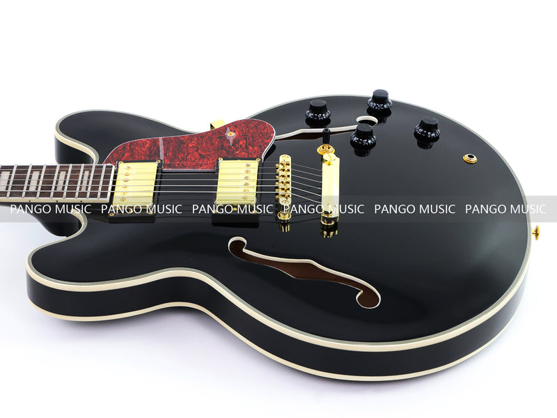ES335 Style Semi-Hollow Archtop Jazz Electric Guitar with Gloss Black Finish(LRG-075X)
