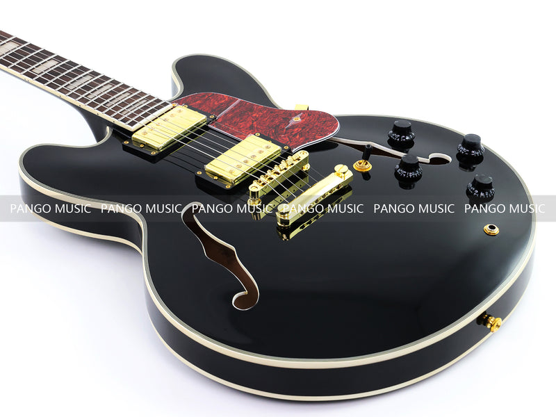 ES335 Style Semi-Hollow Archtop Jazz Electric Guitar with Gloss Black Finish(LRG-075X)