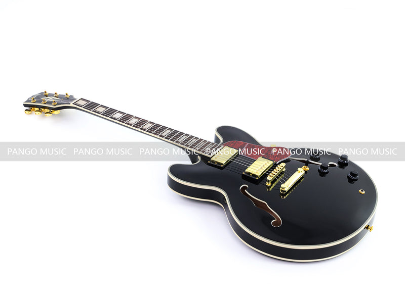 ES335 Style Semi-Hollow Archtop Jazz Electric Guitar with Gloss Black Finish(LRG-075X)