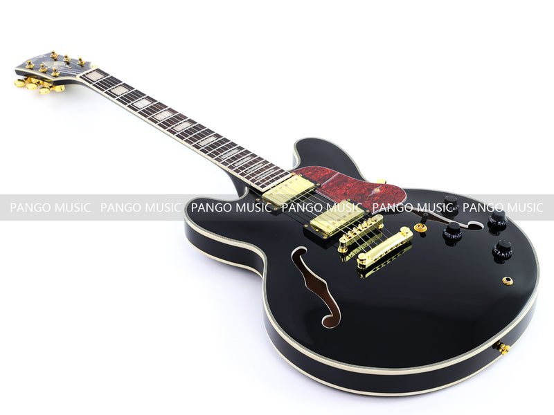 ES335 Style Semi-Hollow Archtop Jazz Electric Guitar with Gloss Black Finish(LRG-075X)