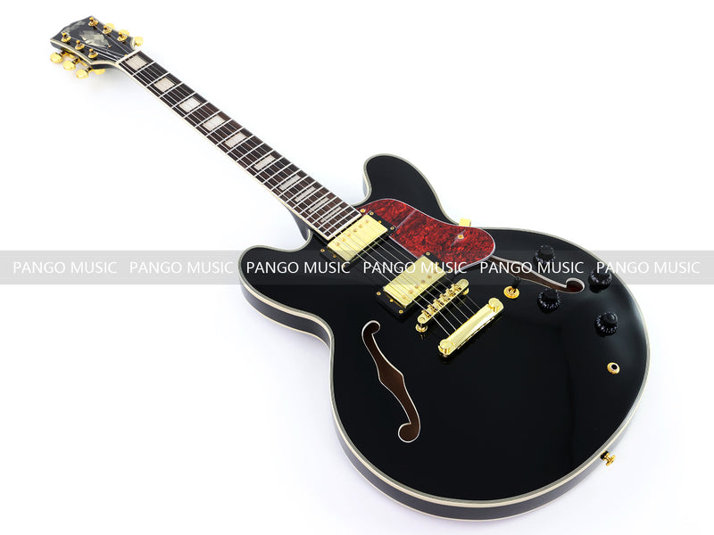 ES335 Style Semi-Hollow Archtop Jazz Electric Guitar with Gloss Black Finish(LRG-075X)