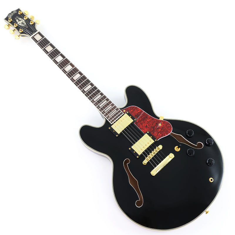ES335 Style Semi-Hollow Archtop Jazz Electric Guitar with Gloss Black Finish(LRG-075X)