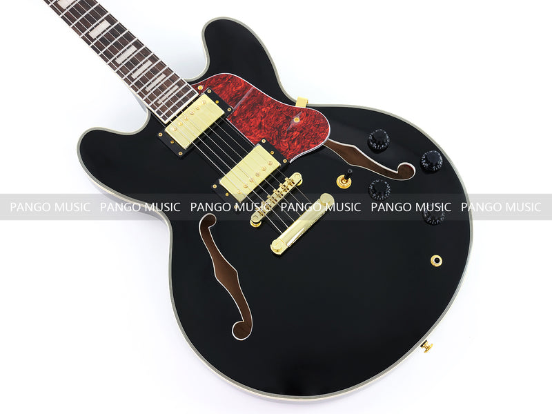 ES335 Style Semi-Hollow Archtop Jazz Electric Guitar with Gloss Black Finish(LRG-075X)