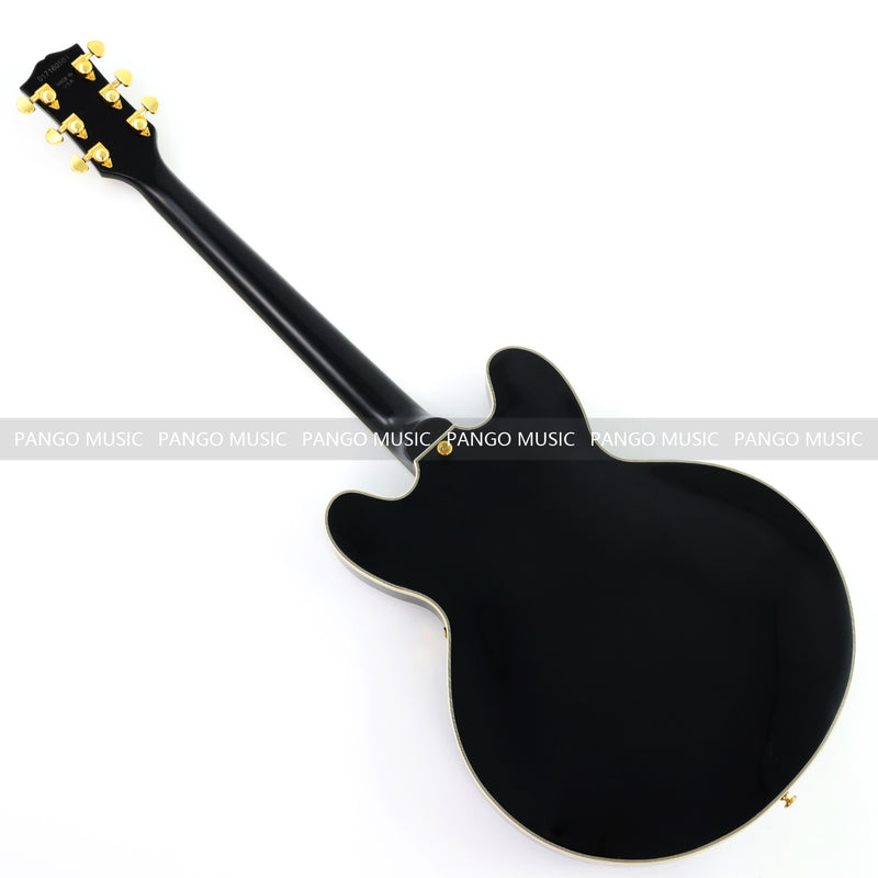 ES335 Style Semi-Hollow Archtop Jazz Electric Guitar with Gloss Black Finish(LRG-075X)