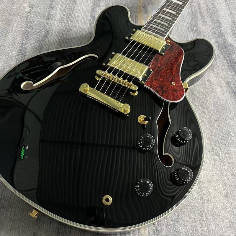 ES335 Style Semi-Hollow Archtop Jazz Electric Guitar with Gloss Black Finish(LRG-075)