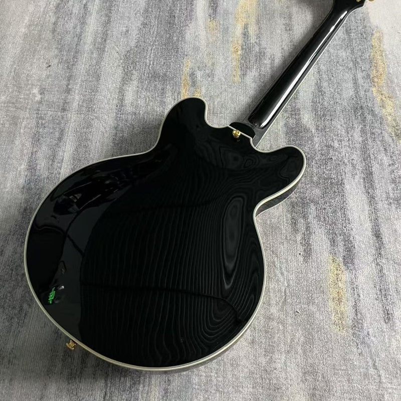 ES335 Style Semi-Hollow Archtop Jazz Electric Guitar with Gloss Black Finish(LRG-075)