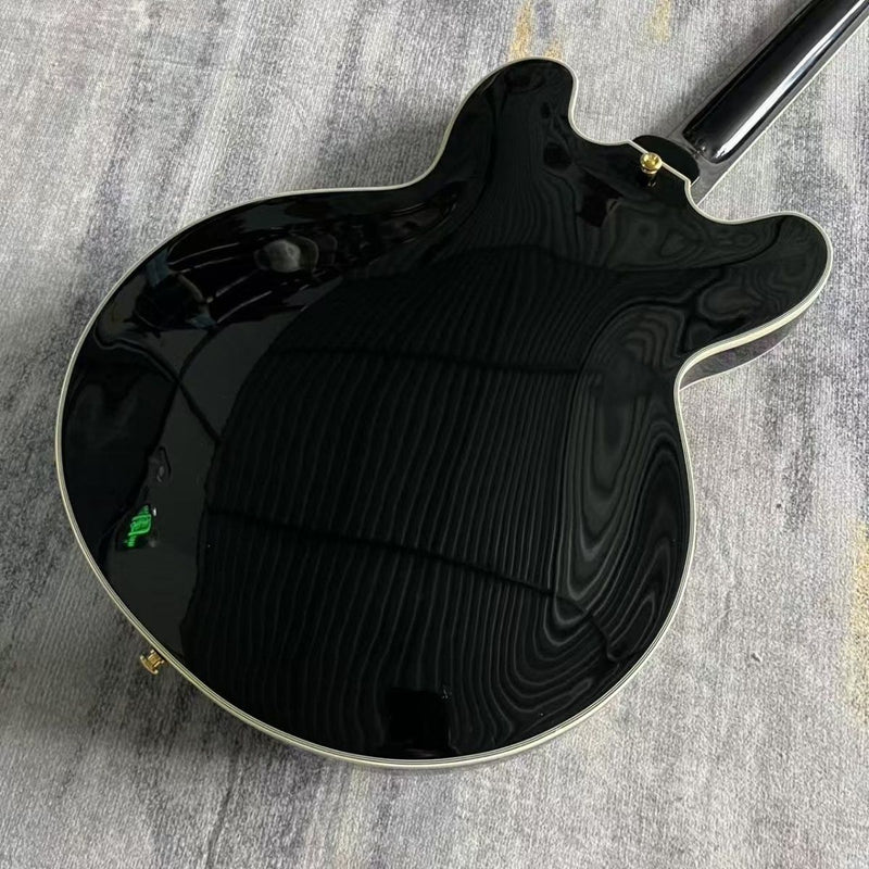 ES335 Style Semi-Hollow Archtop Jazz Electric Guitar with Gloss Black Finish(LRG-075)