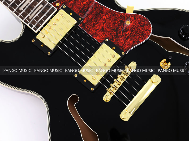 ES335 Style Semi-Hollow Archtop Jazz Electric Guitar with Gloss Black Finish(LRG-075X)