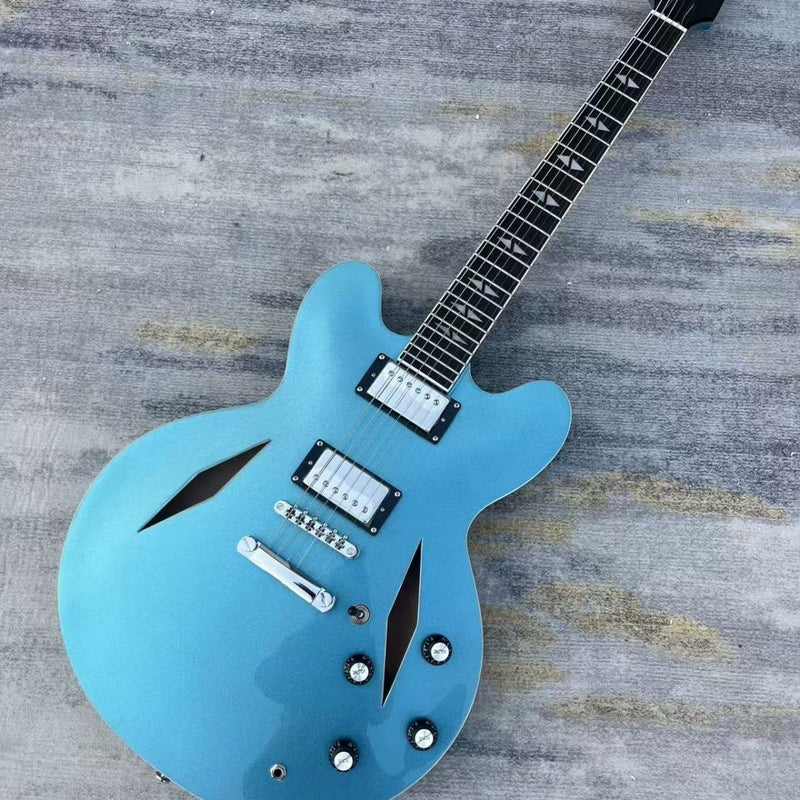 ES335 Style Semi-Hollow Electric Guitar with Gloss Metallic Blue Finish & Diamond Soundholes(LRG-073)