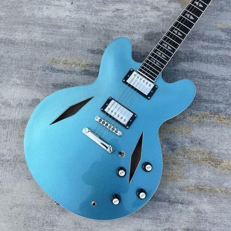 ES335 Style Semi-Hollow Electric Guitar with Gloss Metallic Blue Finish & Diamond Soundholes(LRG-073)