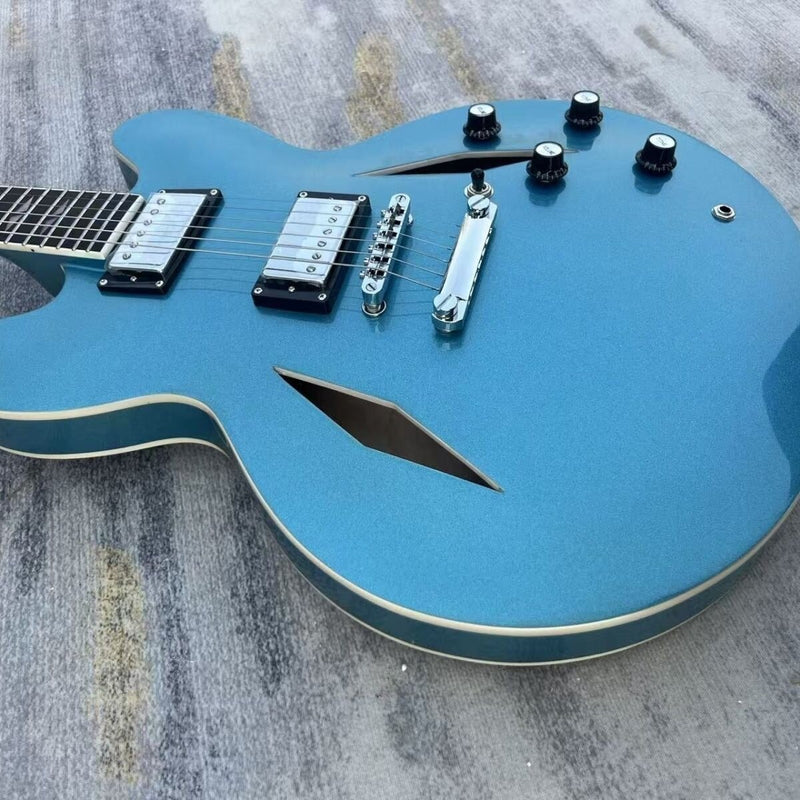 ES335 Style Semi-Hollow Electric Guitar with Gloss Metallic Blue Finish & Diamond Soundholes(LRG-073)