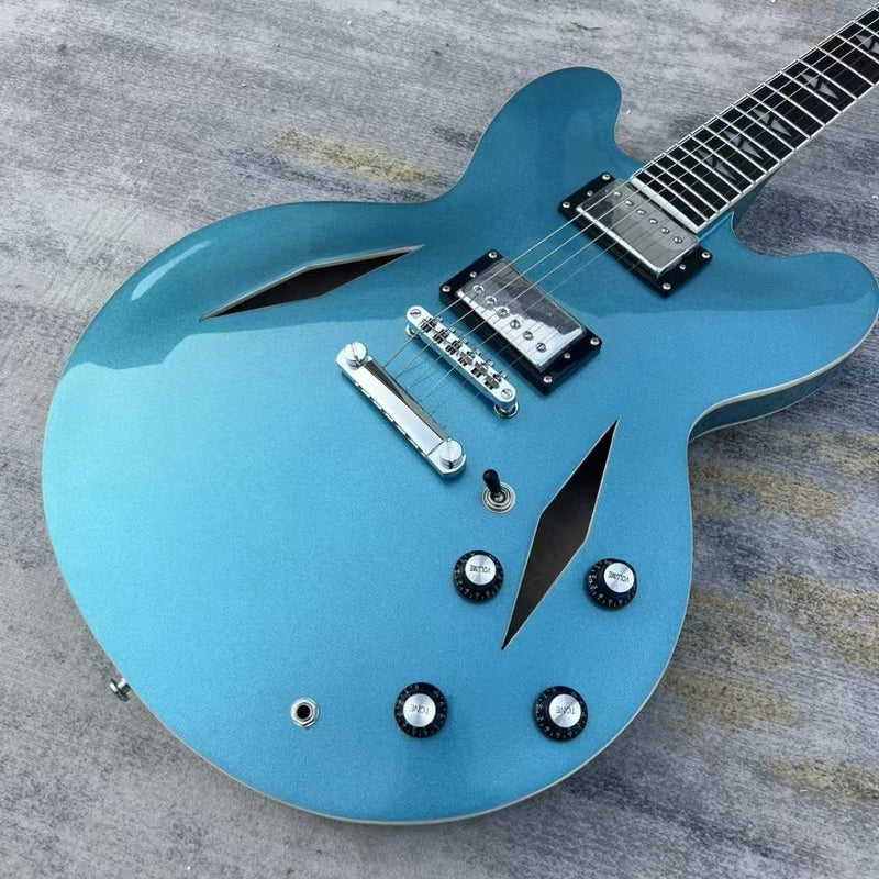 ES335 Style Semi-Hollow Electric Guitar with Gloss Metallic Blue Finish & Diamond Soundholes(LRG-073)