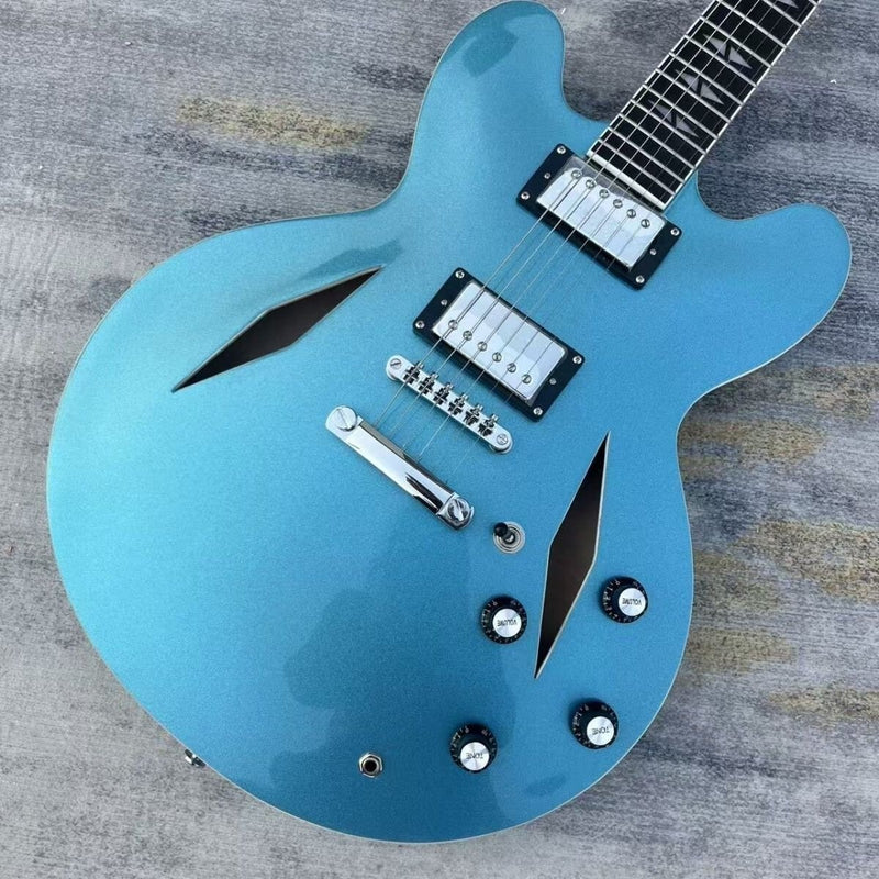 ES335 Style Semi-Hollow Electric Guitar with Gloss Metallic Blue Finish & Diamond Soundholes(LRG-073)