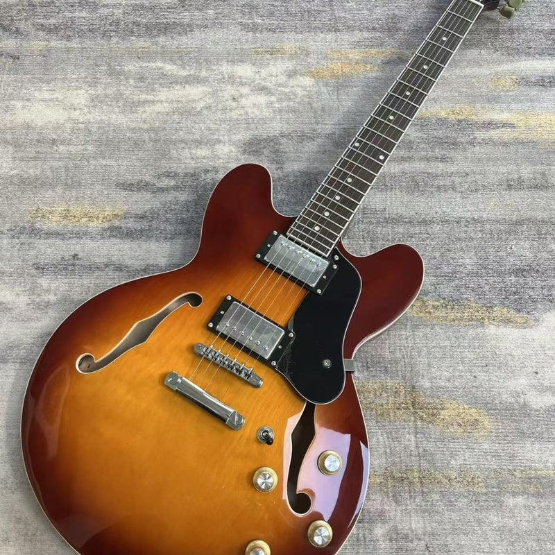 ES335 Style Semi-Hollow Electric Guitar with Gloss Sunburst Finish & F-Holes (LRG-072)
