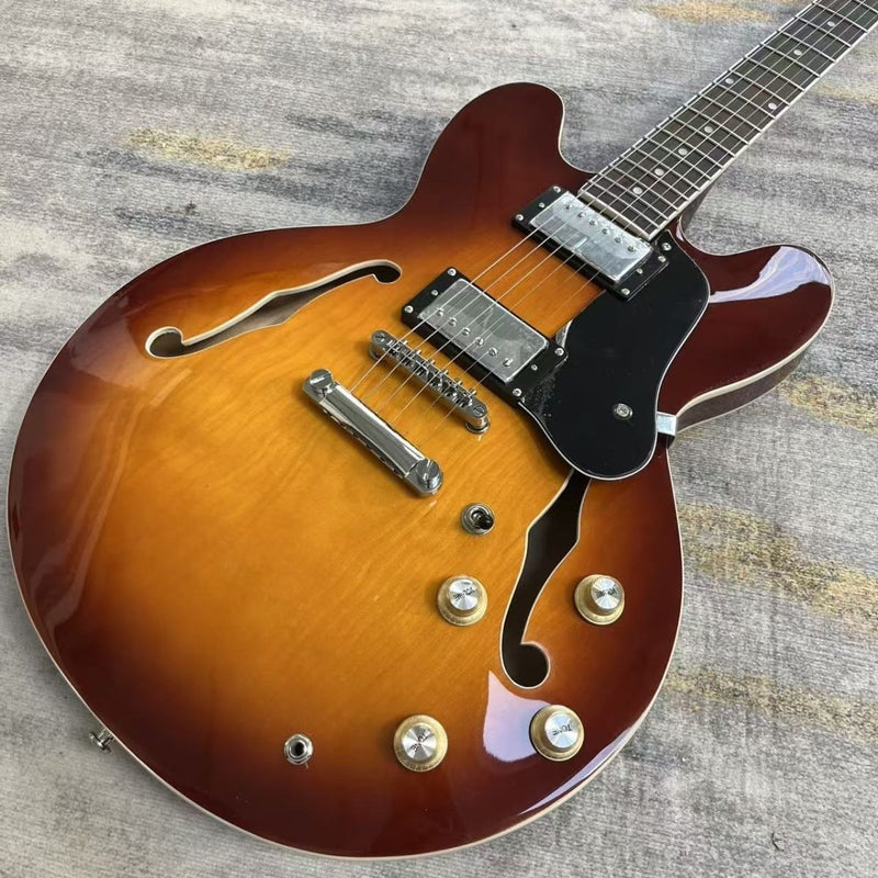 ES335 Style Semi-Hollow Electric Guitar with Gloss Sunburst Finish & F-Holes (LRG-072)